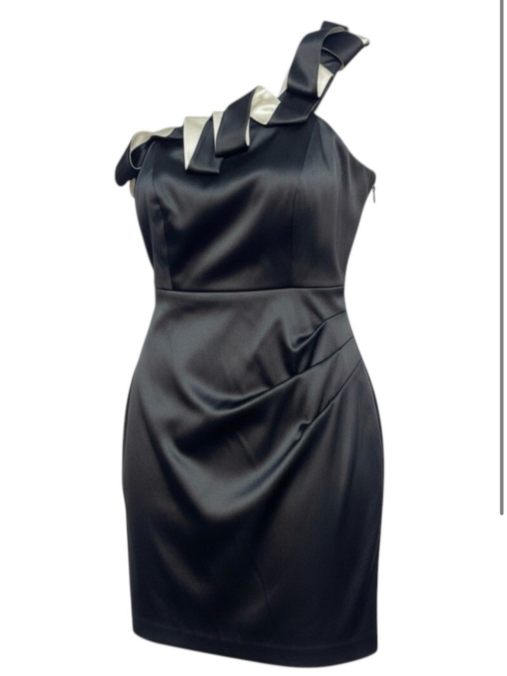 Eliza J Black One-Shoulder Satin Dress with Ruffle Accent